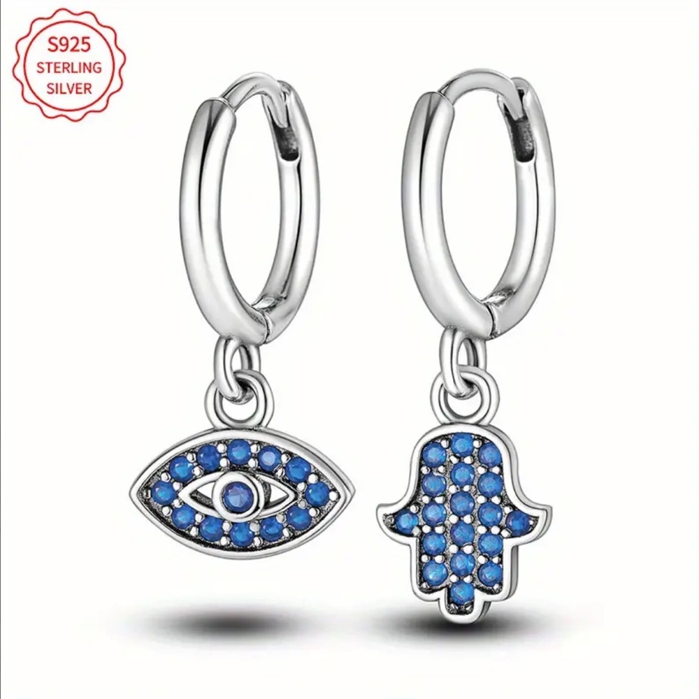 925 Hamsa & Evil Eye Sterling Silver Earrings-NEW